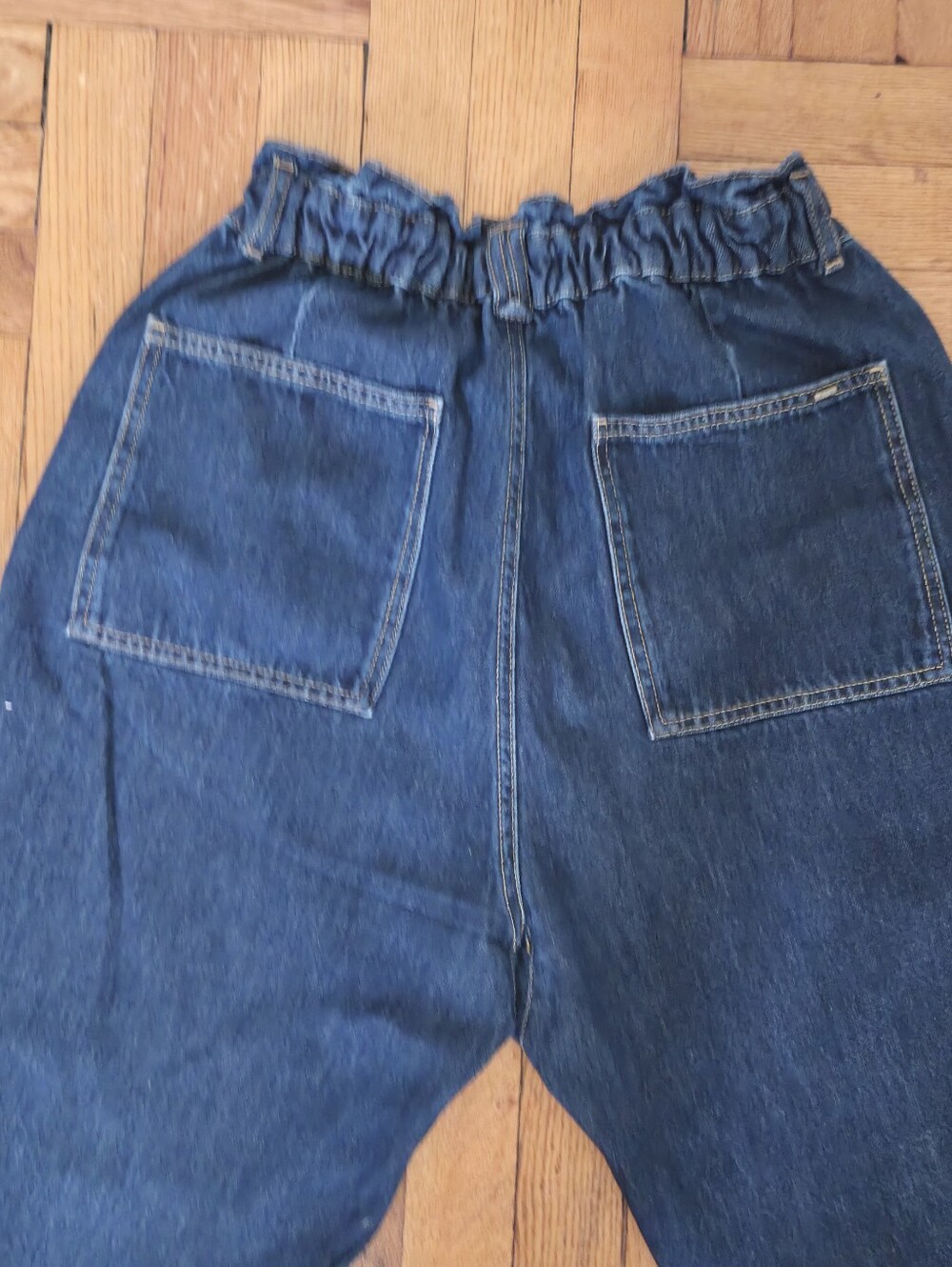 Zara Paperbag Barrel Leg Jeans Women's Size 10 High Rise 100% Cotton Dark Wash - Picture 4 of 6